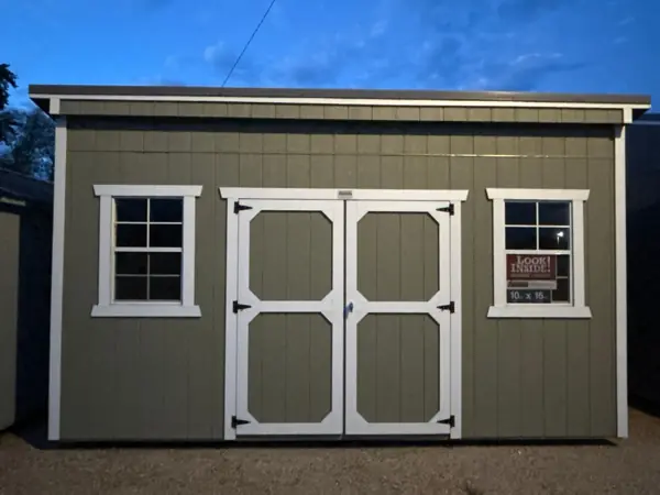 10×16 Single Slope storage building on the St. Boni lot